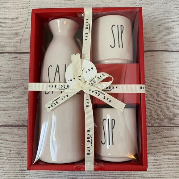 Rae Dunn Sake Sip Sip Set White with Black Lettering 1 Pitcher 2 Cups - Picture 9 of 10